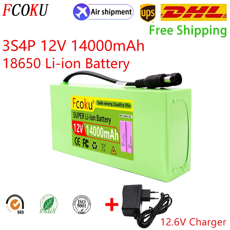 

18650 3S4P 12V 14000mAh Rechargeable Lithium Battery,For Wireless Transmitter,CCTV,Camera,Bluetooth Device Battery