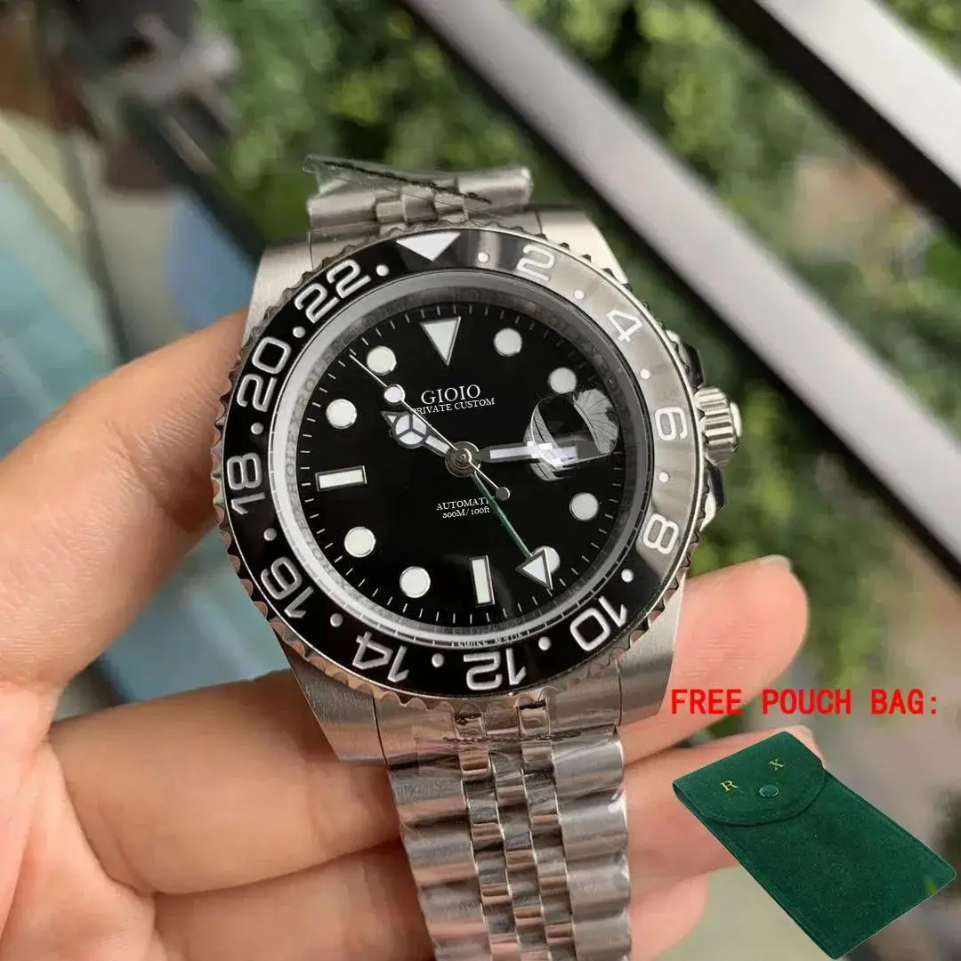 

Luxury New Men's Mechanical Brand Watches Automatic Movement Watch Stainless Steel Blue Black Ceramic GMT