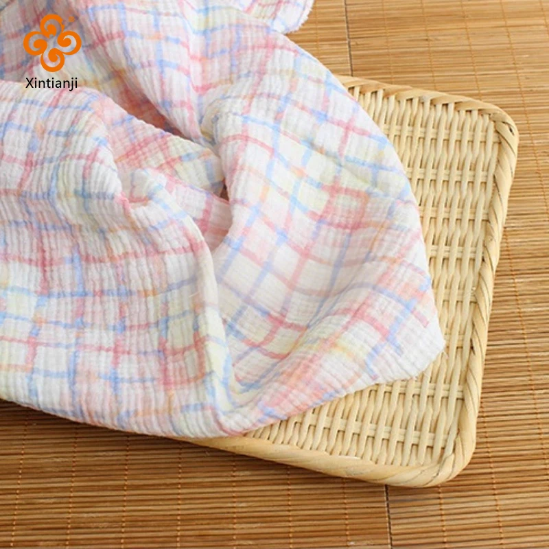 Double Layer Gauze Cotton Fabric with Rainbow Grid Pattern - Soft and Versatile