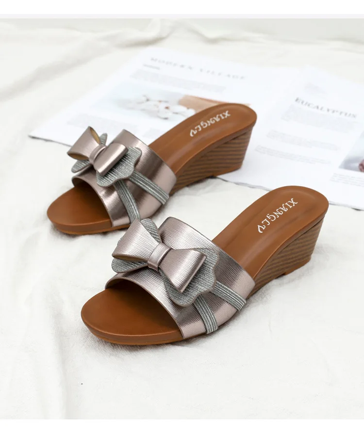 Women's Sandals Summer 2023 New Elegant Versatile Slippers Wear Thick Sole Fashion Large Wedge Caligae 1418-441