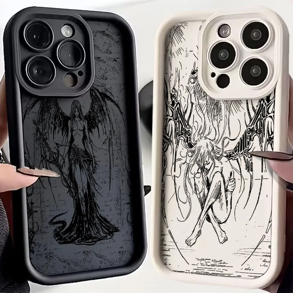 高級ブラックエンジェルデスデーモン電話ケース Iphone 16 15 14