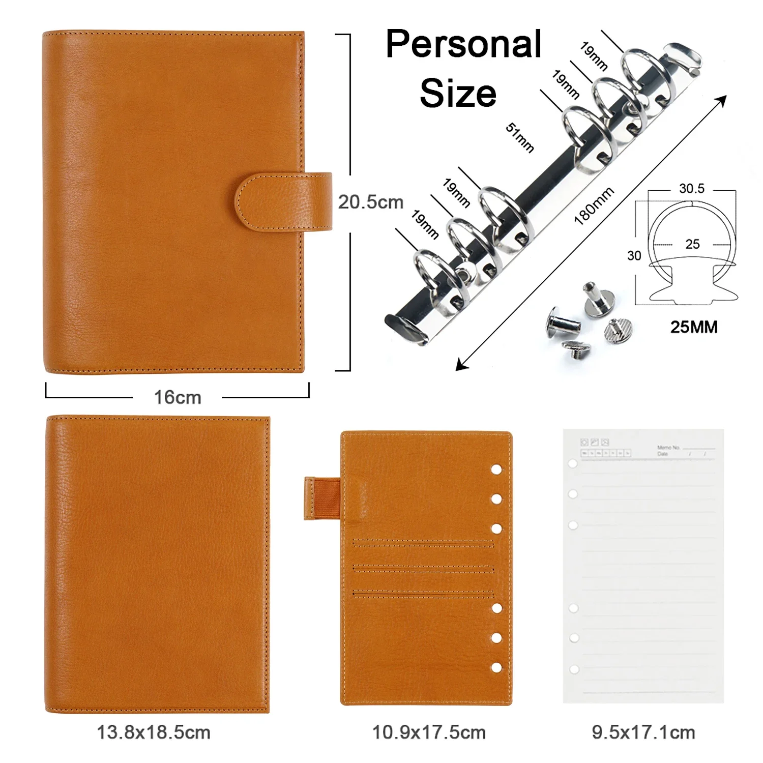 Moterm Luxe Series Personal Wide Size Planner with 30 MM Silver Rings  Pebbled Grain Leather Notebook