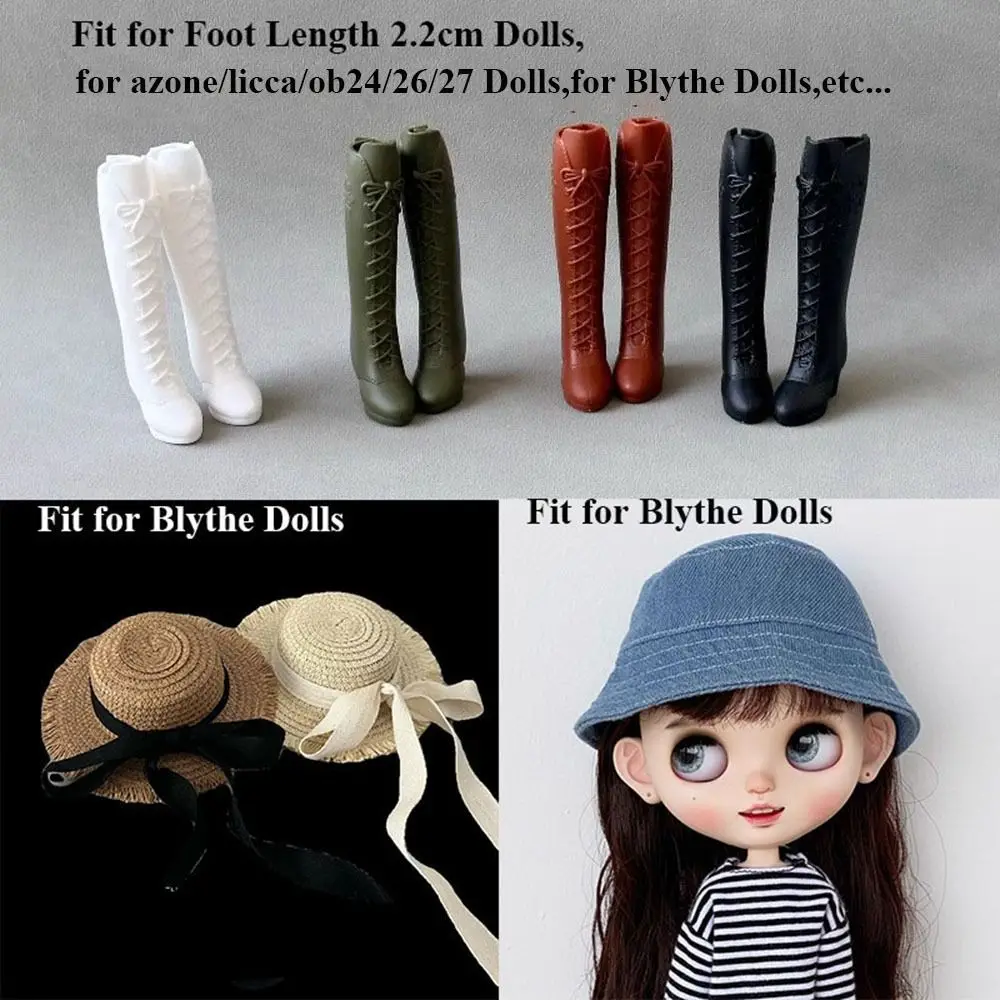 Puppe Mode Schuhe Kunststoff Lange Knie Stiefel Für Blythe Bogen Stroh Hut Fit Fuß Länge 2,2 cm Puppen High Heels schuhe Zubehör – Detail 1