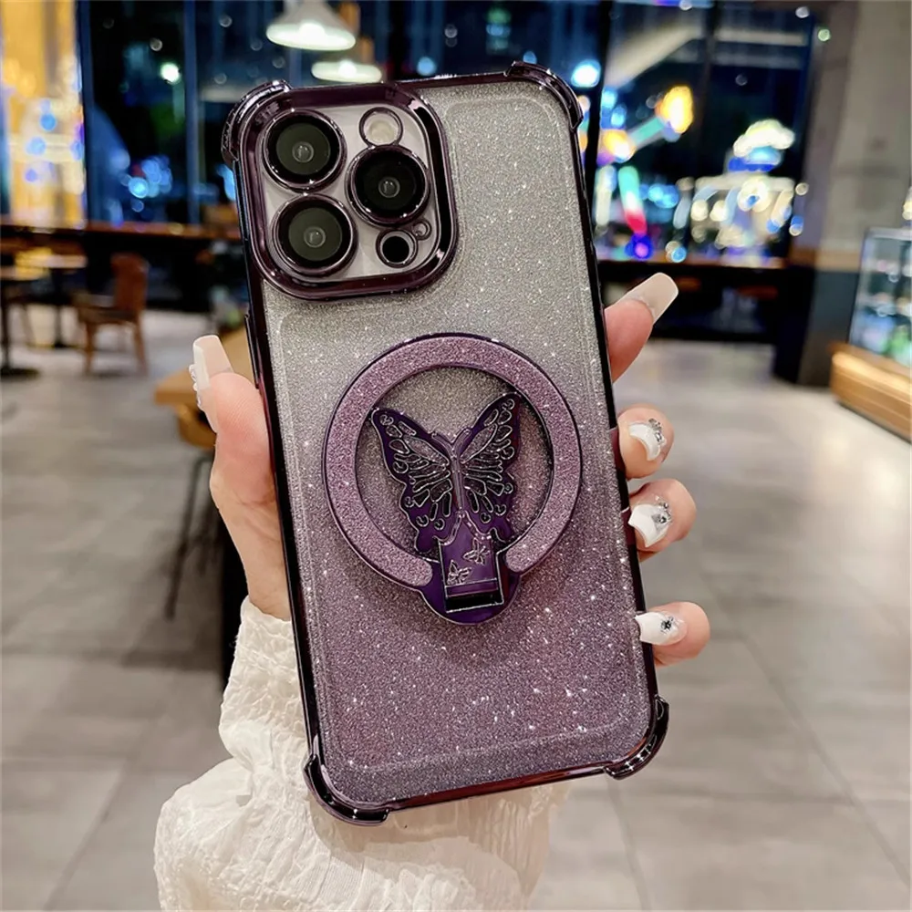 Butterfly Bracket Plating Glitter Shockproof Phone Case