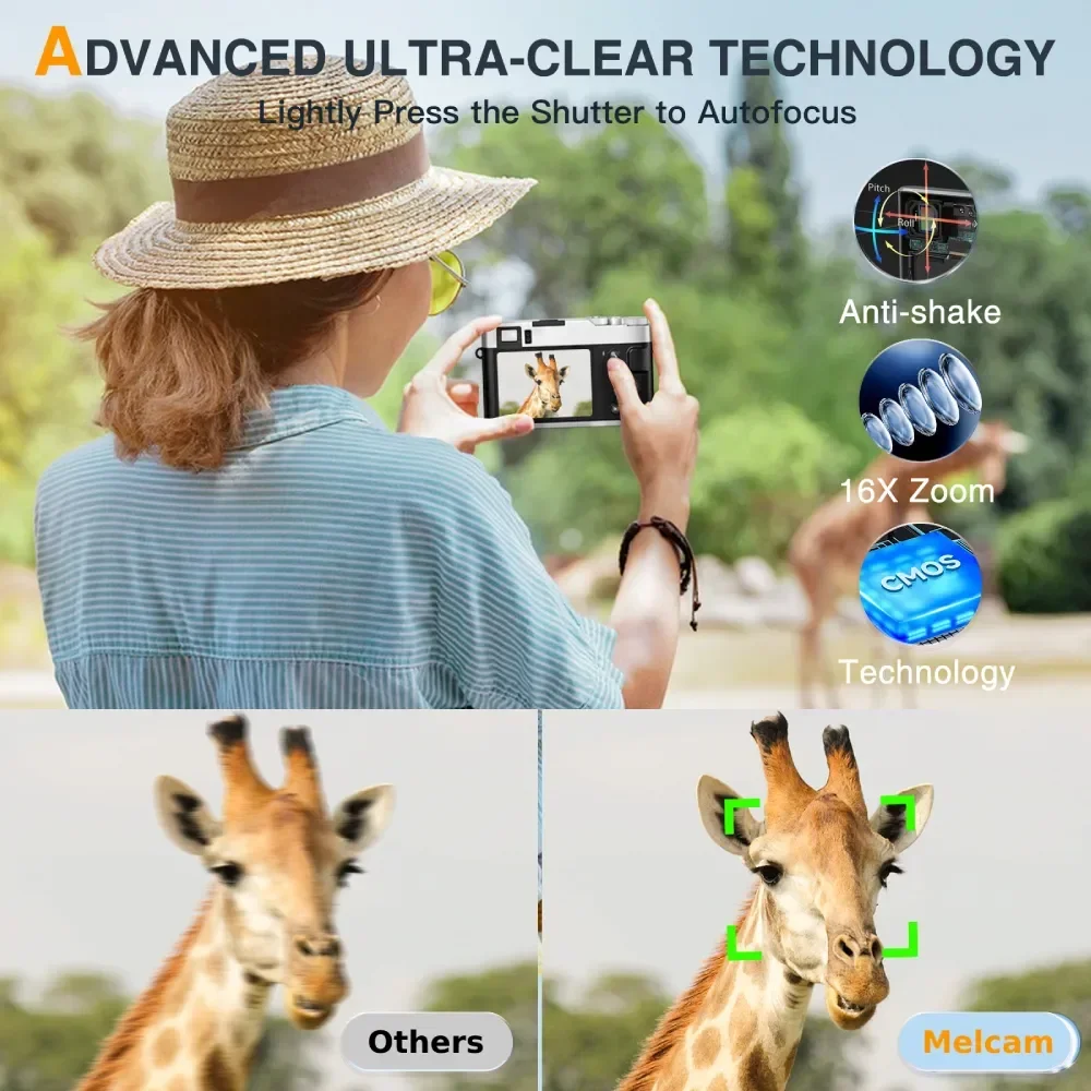 4K Digital Camera Auto Focus 48MP Vlogging Camera for YouTube and Anti-Shake Video Autofocus with Viewfinder Flash & Dial
