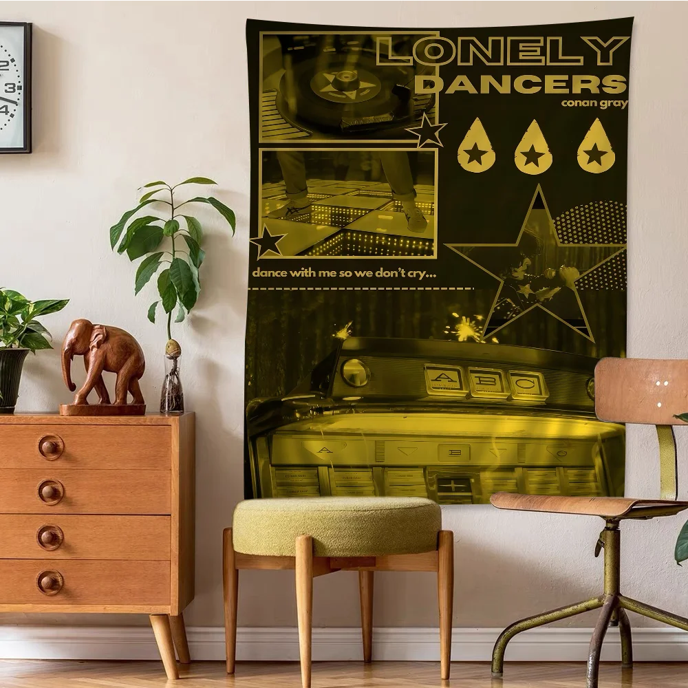 thumbnail image 1 of Tapiz de pared grande con estampado del cantante pop C-Conan G-Grays, tapiz de pared bohemio, estilo hippie, económico, para decoración del hogar, 1 of 5