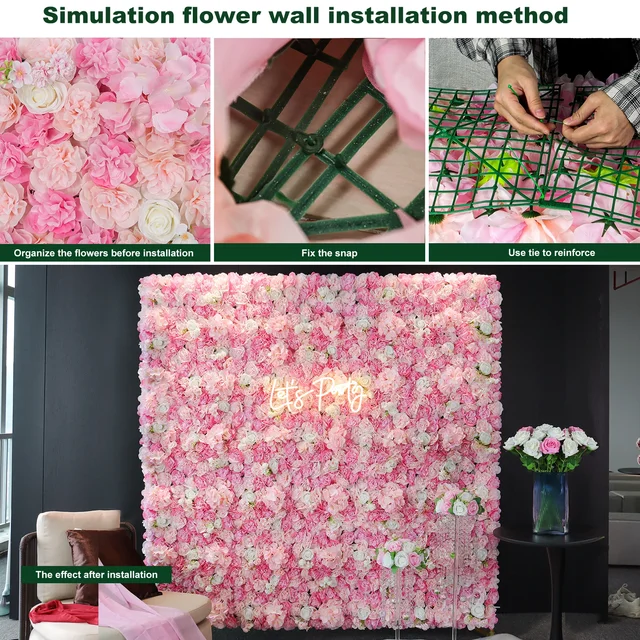 12PCS Artificial Flowers Roses Wall Panel 3D Flower Backdrop Faux Roses for Wall Party Wedding Bridal Shower Outdoor Decoration 4