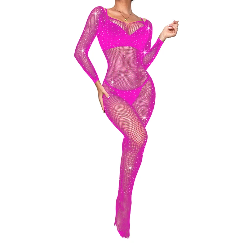 Damen-Overall, glänzendes Strass-Mesh-Top, modisches FestivalWear-Kostüm, Rave-Damen-Bodystocking, Netz-Diamant, sexy Dessous – Detail 5