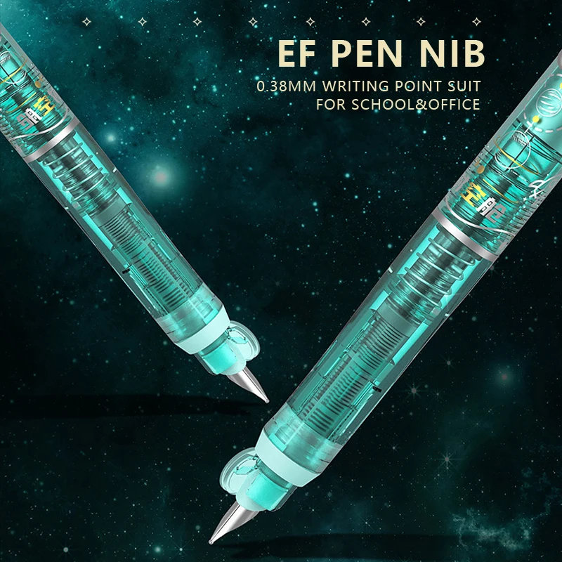 Space Capsule Design Fountain Pen with Ink Cartridge Set No Splatter Smooth Writing Pens for Students School Office Stationery