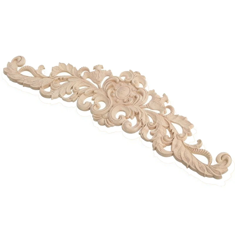 

10 Pcs 40X12cm Exquisite Classic Rubber Wood Carved Applique Furniture Natural Decal Wood Color