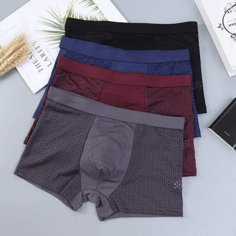 

10PCS Men Bamboo Underpants Mesh Breathable L-5XL Men Underwear Brief Underpants Male Sexy Solid Boxer Shorts