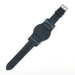 Vintage Coffee Brown Crazy Horse Leather Watch Strap - Retro Cuff Wristband with Matte Finish - 21mm (Blue)