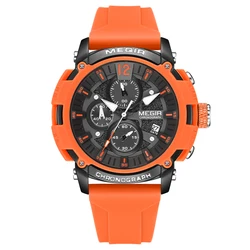 Men's Orange Silicone Strap Chronograph Watch with Luminous Hands and Date Feature (Orange)