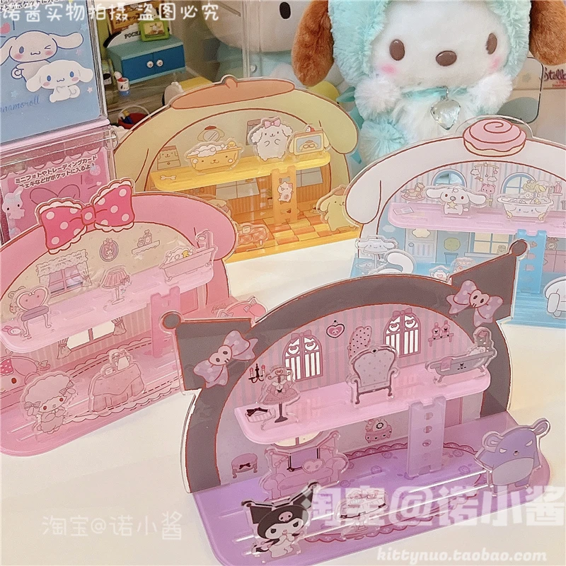 

New Cartoon Acylic Kuromi Melody Cinnamoroll House Shape DIY Desk Decoration Furniture Sets Girls Birthday Gifts