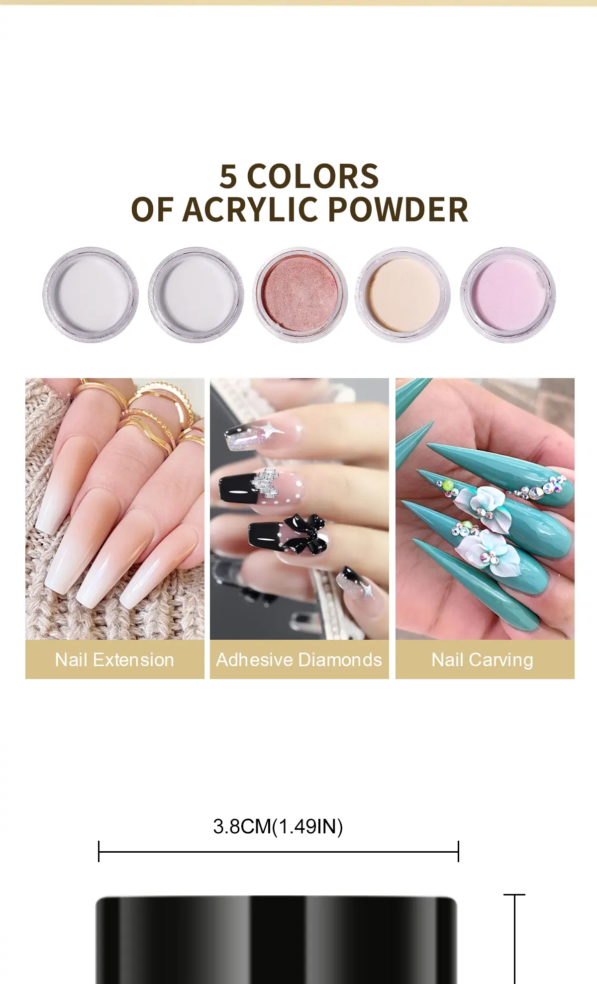LIMEGIRL 5-Farben-Nagel-Acrylpulver, professionelles rosa, klares, weißes, nacktes Polymer für Nagelverlängerung, Salonqualität, feines Pulver – Detail 5