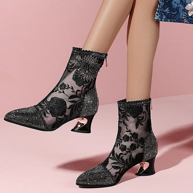 American Duchess Womens Floral Boots Ankle Boots 1930s Style