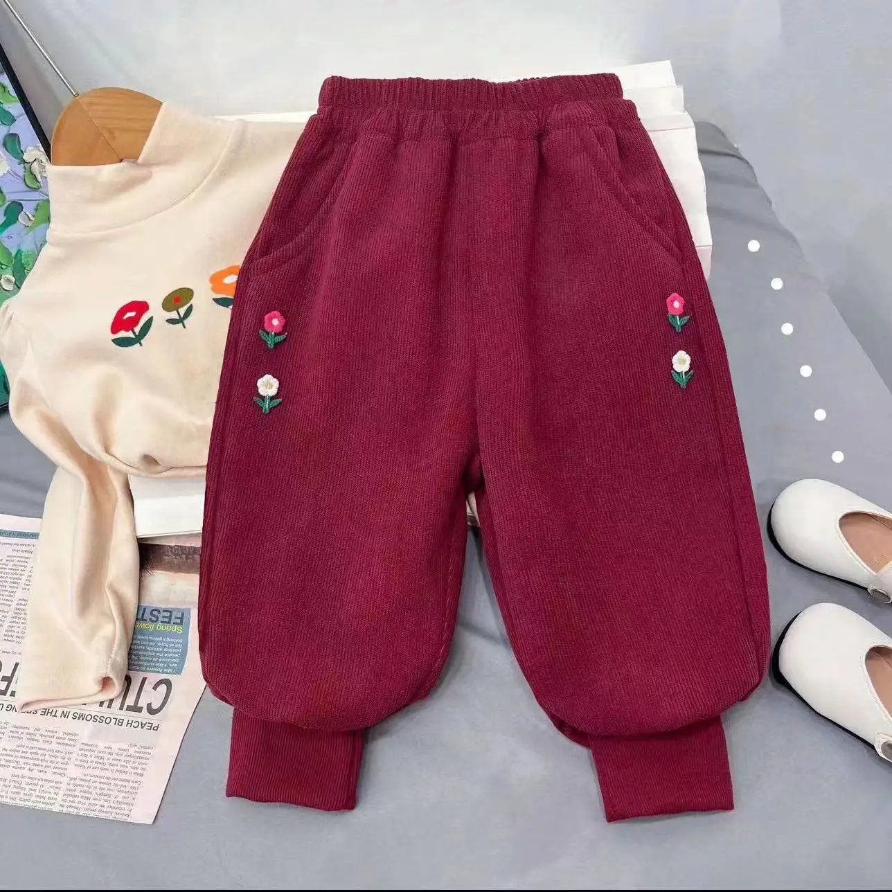 Pantalones largos de algodón para niñas, ropa de exterior para adolescentes, verde, primavera y otoño, 2024