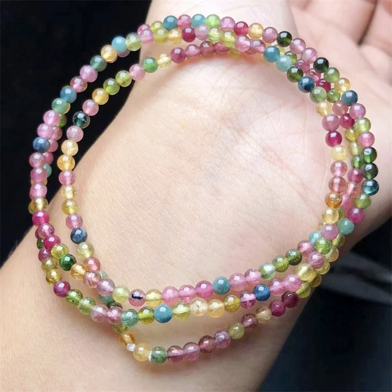 

Natural Tourmaline Triple Circle Bracelet Healing Fashion Reiki Crystal Fengshui Jewelry Birthday Gift 3.7mm 1pcs