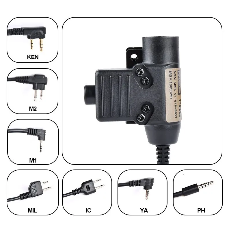 WADSN Military Tactical U94 PTT Headset Adapter For COMTAC Earmor Baofeng Kenwood Walkie Talkie Radio Motorola Midland ICOM YAES tactical headset walkie talkie headset adapter