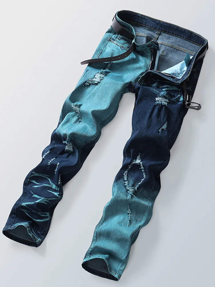 Men's Gradient Patchwork Jeans — product detail 7