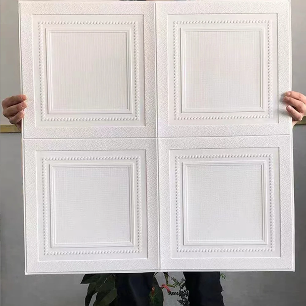 70 ซม.X 70 ซม.3D ตกแต่งห้อง WARM Self-Adhesive สติ๊กเกอร์ติดผนังโฟมกันน้ําห้องรับแขก Anti-Collision เพดานพื้นหลังวอลล์เปเปอร์ 1