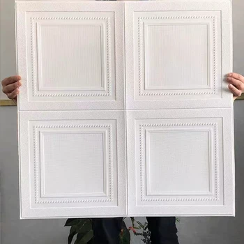 70 ซม.X 70 ซม.3D ตกแต่งห้อง WARM Self-Adhesive สติ๊กเกอร์ติดผนังโฟมกันน้ําห้องรับแขก Anti-Collision เพดานพื้นหลังวอลล์เปเปอร์ 1