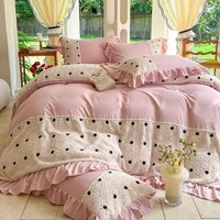 Korean Princess Style Chiffon Bedding Set 100% Cotton Elegant King Size Duvet Cover Set with Sheets Quilt Cover and Pillowcases 3