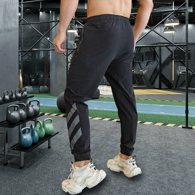 Men Gym Fitness Sports Running Trousers Outdoor Workout Jogging Sweatpants Dry Fit Leggings Zipper Pockets Long Pants sports sweatpants
