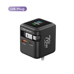 70W GaN Fast Charger with Type - C Retractable Cable and 3 In 1 Fast Charging Capability - US Plug