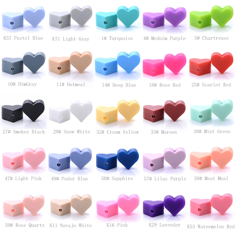 14mm 10Pcs/Lot Heart Shape Silicone Beads Baby Nursing Chewable Teething Beads Pacifier Teether DIY Necklace Accessories