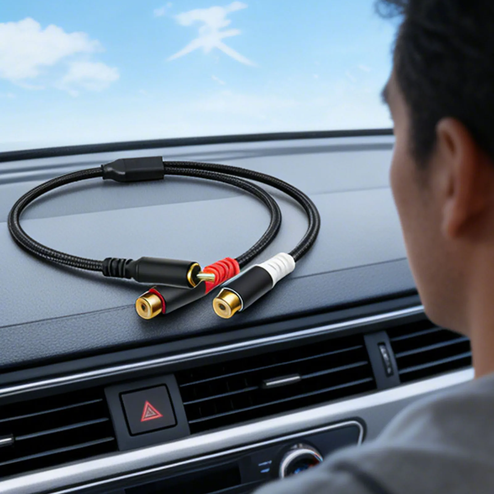 RCA 케이블 24CM RCA-Aux 케이블 3.5mm 남성-2RCA 여성 어댑터 (헤드폰, MP3, 태블릿, 스피커 H용)