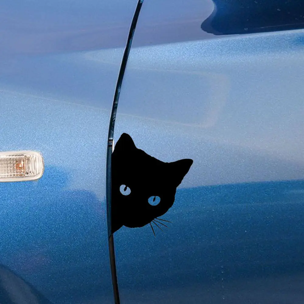 

1pc Cat Face Peering Funny Car Auto Vehicle Decal Window Truck Array Bumper Laptop Sticker Black Exterior Accessories Universal