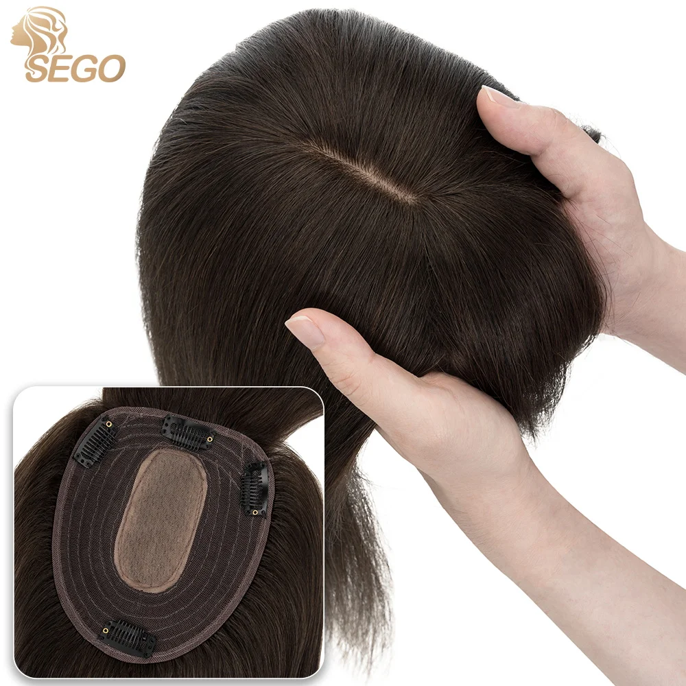 Real Human Hair Topper No Bangs 13x15cm Silk Base 150% Density Clip In Amazon.com : SEGOHAIR Hair Toppers for Women Real Human Hair  main image 4