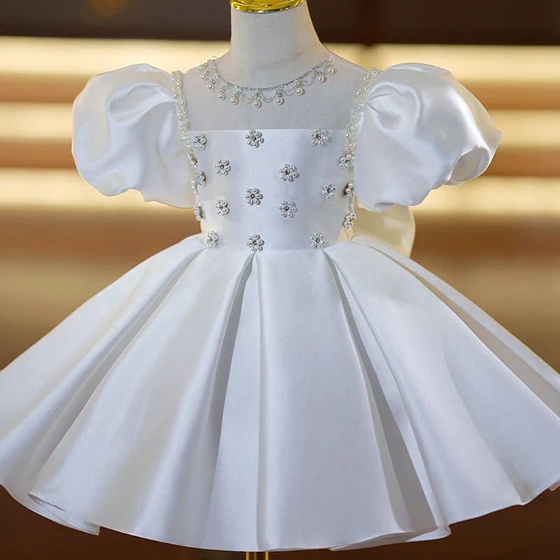 

Girls Princess Dress Children Retro White Dress Elegant Puff Sleeve Kids Party ClothesTeen Ball Gown Dres Birthday Wedding Dres