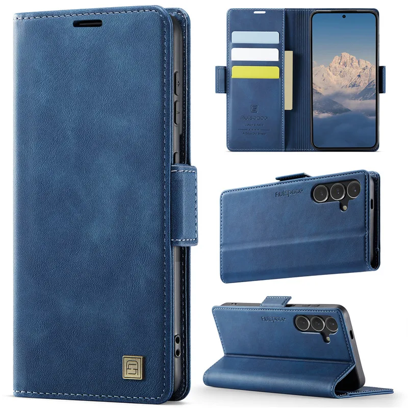 Magnetic Wireless Charging Leather Wallet Card Phone Case with Flip Stand Cover