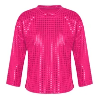Kids Boys Girls Sequins Dance T-shirts Top Shiny Long Sleeve Solid Color Top for Jazz Dancewear Stage Performance Costume 2