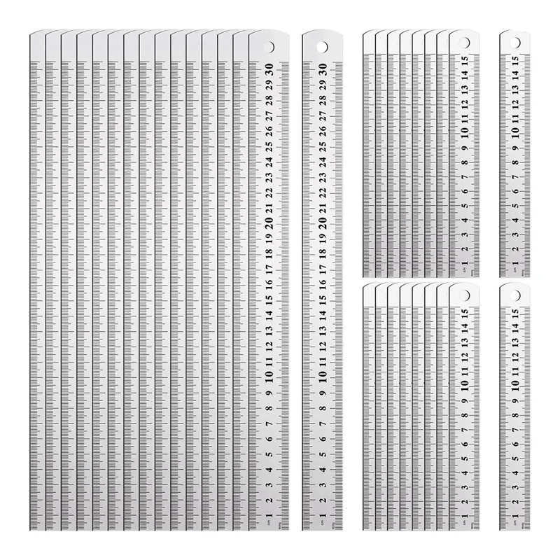 32 Pcs Metal Ruler Bulk Set 6 Inch And 12 Inch Stainless Steel Ruler Metric Straight Edge Rulers