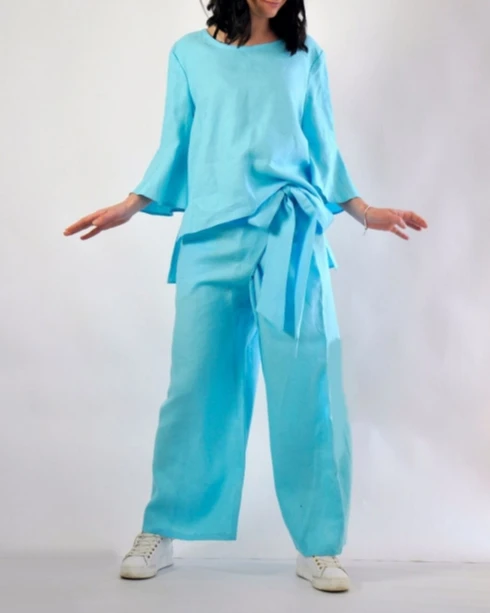 Simple Girl's Cotton and Linen Monochrome Loose Irregular Clothing and Casual Wide Leg Pants Set In Stock