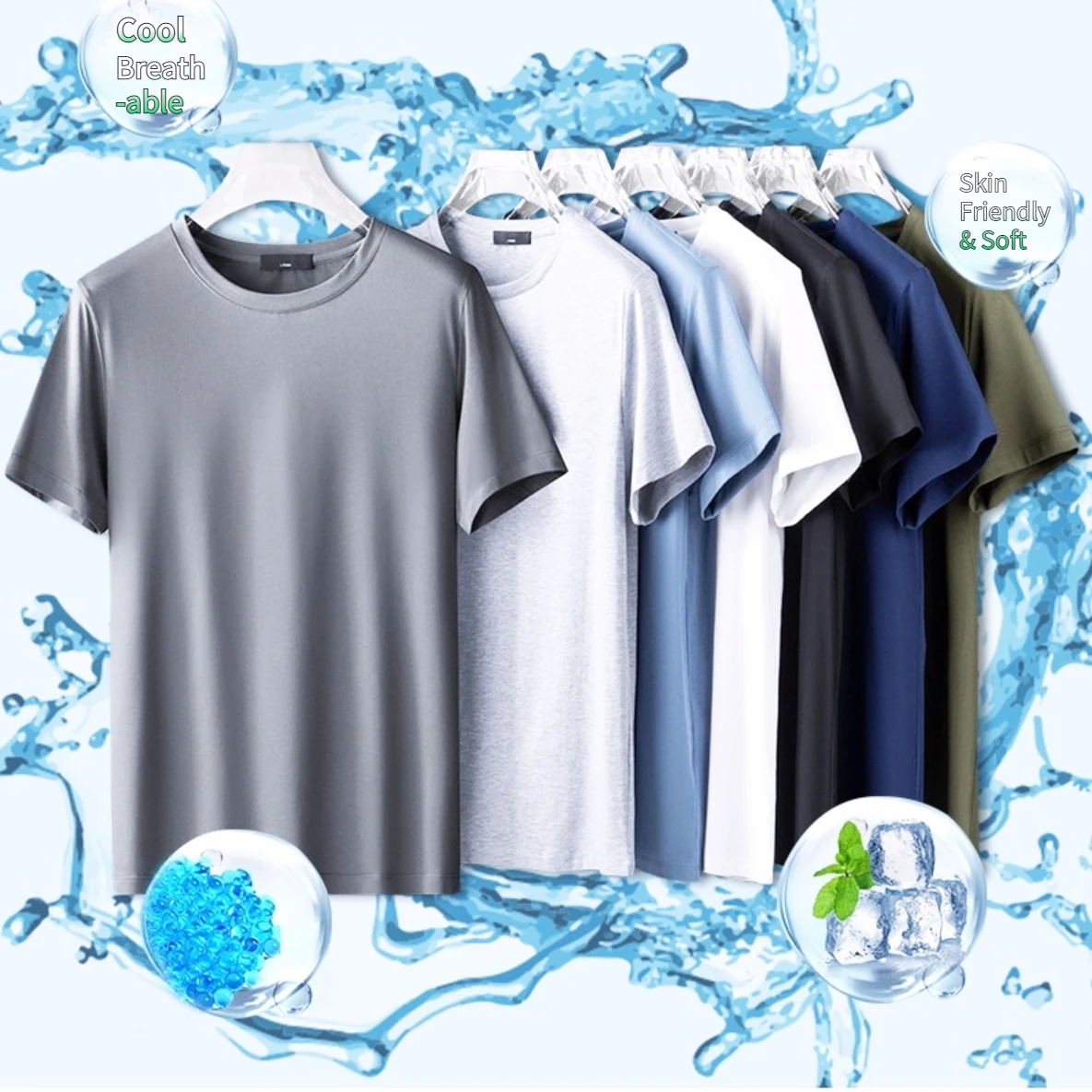 Ice Silk Men's Short Sleeve T-shirt Solid Summer Thin Quick Drying Elastic Modal Cotton Ice Feel Top Half Sleeve short sleeve t shirt