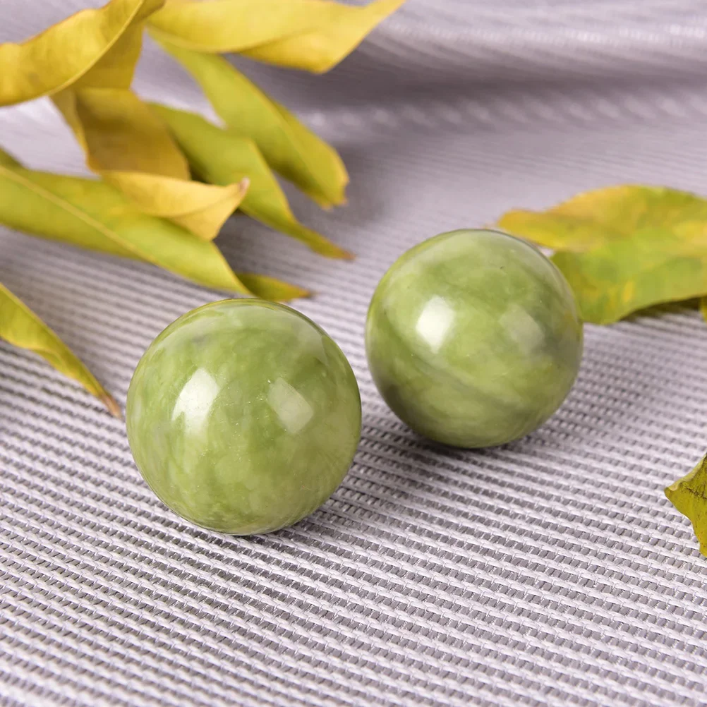 2Pcs Chinese Health Exercise Stress Natural Jade Stone Hand Wrist Solid Ball Health Exercise Therapy Hand Massage Ball With Case Hot Sale 2025