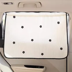 Adorable Cartoon Embroidered Cotton Baby Car Sunshade Curtain with UV Protection (Flower)