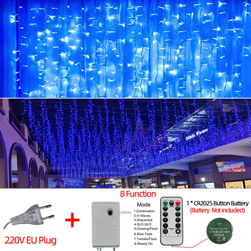 thumbnail image 1 of Guirnalda de luces LED navideñas para exteriores, guirnalda de luces de calle, cortina de luces de hadas de 3 a 20 m para bodas, patios, fiestas, decoración de Año Nuevo, 1 of 5