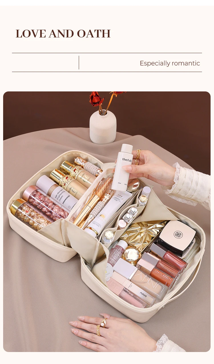 PU Leather Waterproof Cosmetic Bag with Compartments – Large Capacity Makeup Organizer ... - SKU CSB16889 - UGI Packaging