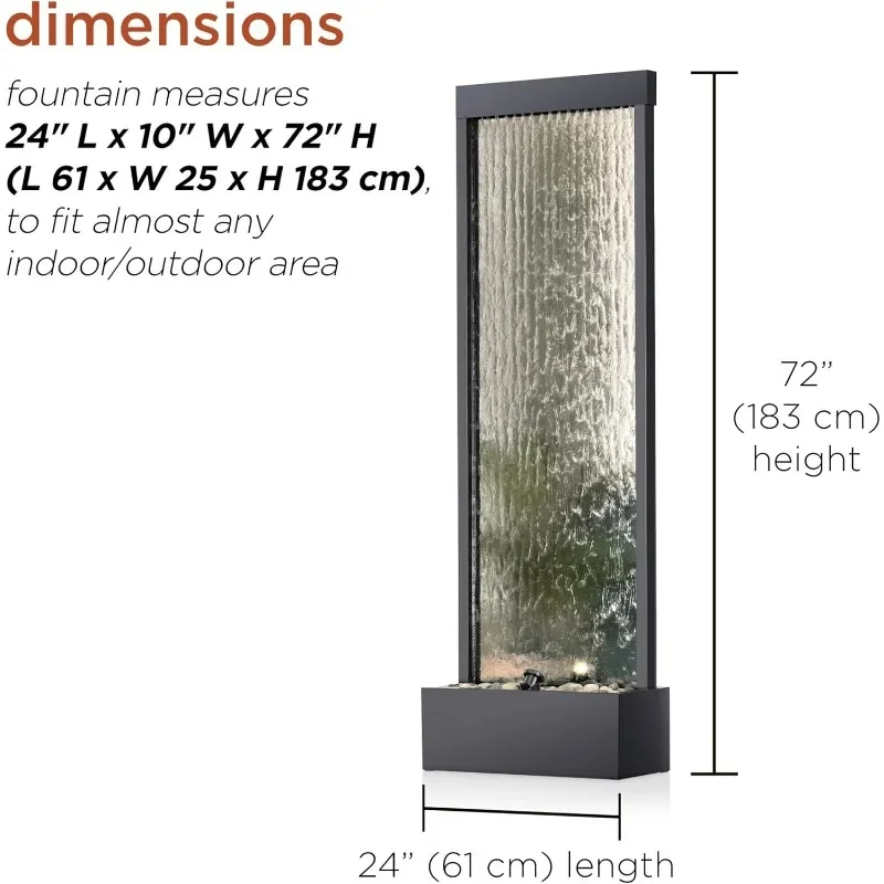 Fast Shipping.home.Mirror Waterfall Fountain with Stones and Lights -Outdoor Decor for Office, Living Room, Patio, Entryway - 72 2