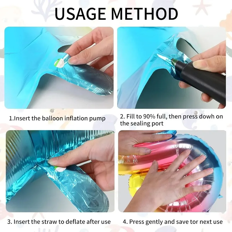 7pcs Mermaid Birthday Decorations Helium Foil Balloon Mermaid Tail Balloons for Kids Rainbow Number Seashell Party Baby Shower