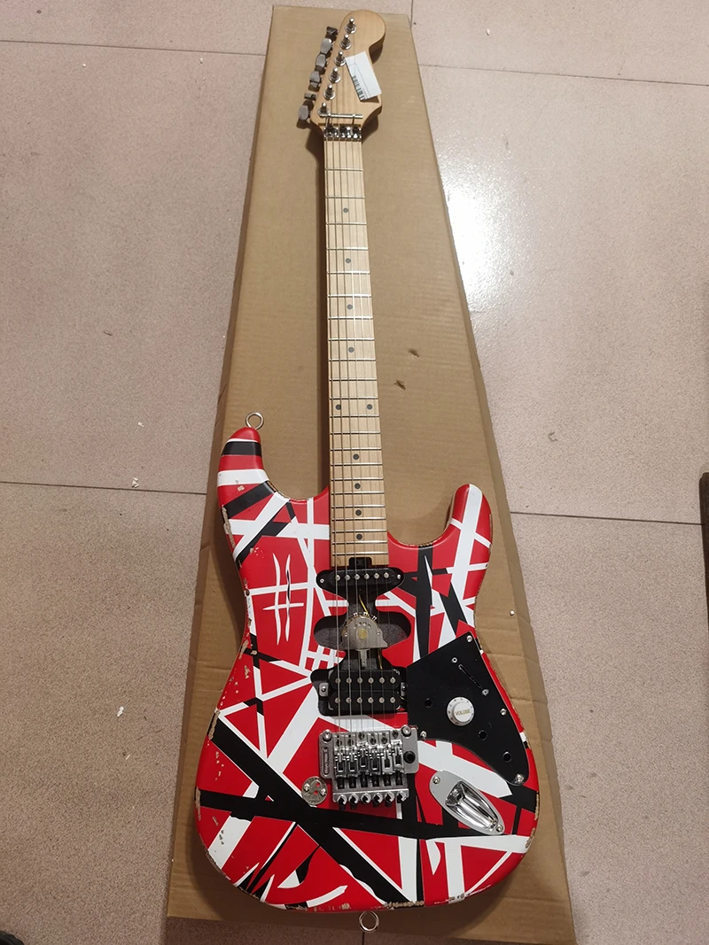 

Eddie OEM Van Halen Relic High quality electric guitar, E VH,body inset reflective license plate, in stock, fast shipping