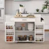 Kitchen Island Rolling Trolley Cart with 1 Drawer & 2 Doors with Storage Racks, Adjustable Shelves, Towel Rack, Seasoning Rack 2