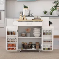Kitchen Island Rolling Trolley Cart with 1 Drawer & 2 Doors with Storage Racks, Adjustable Shelves, Towel Rack, Seasoning Rack 2