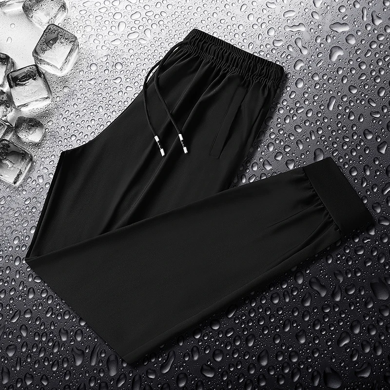 2024 L-8XL Summer Hot selling Ice Silk Pants Casual Pants Summer Quick Drying Breathable Ice Silk Sports Outdoor Pants Strap