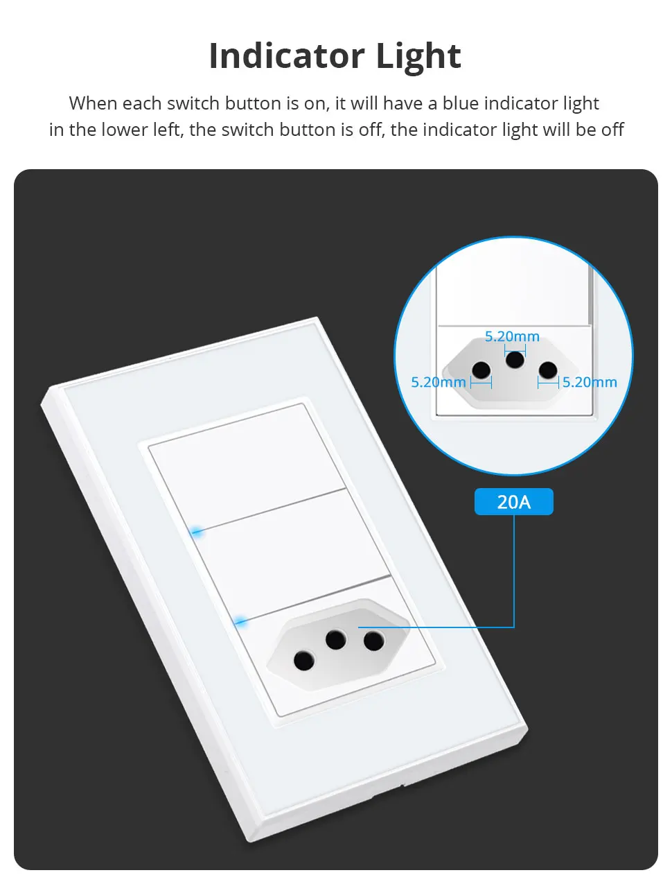 20A Zigbee Smart Brazil Socket with Two Push Light Switch Brazilian Wall Outlet